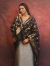 Banarasee Semi-Silk Salwar Kameez Fabric With Contrast Dupatta Set-Grey & Black