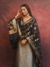Banarasee Semi-Silk Salwar Kameez Fabric With Contrast Dupatta Set-Grey & Black
