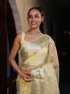 Banarasee Organza Mix Saree With Silver Zari Buti Design & Border-Light Yellow