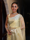 Banarasee Organza Mix Saree With Silver Zari Buti Design & Border-Light Yellow