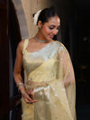 Banarasee Organza Mix Saree With Silver Zari Buti Design & Border-Light Yellow