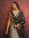 Banarasee Semi-Silk Salwar Kameez Fabric With Contrast Dupatta Set-Grey & Black