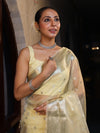Banarasee Organza Mix Saree With Silver Zari Buti Design & Border-Light Yellow