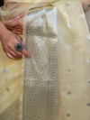 Banarasee Organza Mix Saree With Silver Zari Buti Design & Border-Light Yellow