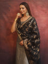 Banarasee Semi-Silk Salwar Kameez Fabric With Contrast Dupatta Set-Grey & Black