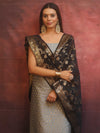 Banarasee Semi-Silk Salwar Kameez Fabric With Contrast Dupatta Set-Grey & Black