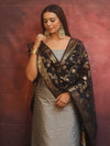 Banarasee Semi-Silk Salwar Kameez Fabric With Contrast Dupatta Set-Grey & Black