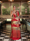 Banarasee Handwoven Tissue Saree With Geometric Pattern-Maroon & Gold
