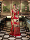 Banarasee Handwoven Tissue Saree With Geometric Pattern-Maroon & Gold