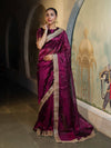 Banarasee Handwoven Tissue Saree With Zari Buti Design & Lace-Purple