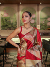 Banarasee Handwoven Tissue Saree With Geometric Pattern-Maroon & Gold