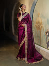 Banarasee Handwoven Tissue Saree With Zari Buti Design & Lace-Purple