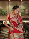 Banarasee Handwoven Tissue Saree With Geometric Pattern-Maroon & Gold