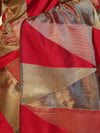 Banarasee Handwoven Tissue Saree With Geometric Pattern-Maroon & Gold