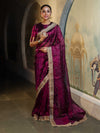 Banarasee Handwoven Tissue Saree With Zari Buti Design & Lace-Purple