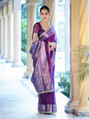Banarasee Tissue Saree With Hand Embroidered Mirror Work Pearl Motifs & Zari Woven Pallu-Violet