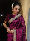 Banarasee Handwoven Tissue Saree With Zari Buti Design & Lace-Purple
