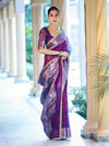 Banarasee Tissue Saree With Hand Embroidered Mirror Work Pearl Motifs & Zari Woven Pallu-Violet
