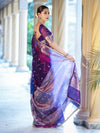 Banarasee Tissue Saree With Hand Embroidered Mirror Work Pearl Motifs & Zari Woven Pallu-Violet
