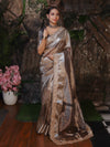 Banarasee Handwoven Plain Tissue Saree With Zari Border & Lace-Grey
