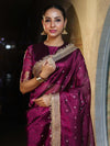 Banarasee Handwoven Tissue Saree With Zari Buti Design & Lace-Purple