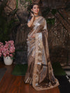Banarasee Handwoven Plain Tissue Saree With Zari Border & Lace-Grey