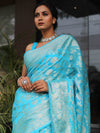 Banarasee Faux Georgette Saree With Silver Zari Work-Light Blue