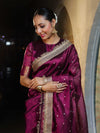 Banarasee Handwoven Tissue Saree With Zari Buti Design & Lace-Purple