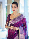 Banarasee Tissue Saree With Hand Embroidered Mirror Work Pearl Motifs & Zari Woven Pallu-Violet
