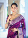 Banarasee Tissue Saree With Hand Embroidered Mirror Work Pearl Motifs & Zari Woven Pallu-Violet