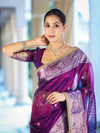 Banarasee Tissue Saree With Hand Embroidered Mirror Work Pearl Motifs & Zari Woven Pallu-Violet