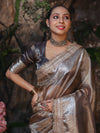 Banarasee Handwoven Plain Tissue Saree With Zari Border & Lace-Grey