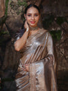 Banarasee Handwoven Plain Tissue Saree With Zari Border & Lace-Grey