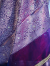 Banarasee Tissue Saree With Hand Embroidered Mirror Work Pearl Motifs & Zari Woven Pallu-Violet
