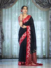 Banarasee Handloom Plain Semi Silk Saree With Contrast Floral Border-Black