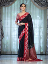 Banarasee Handloom Plain Semi Silk Saree With Contrast Floral Border-Black