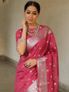 Banarasee Handwoven Semi-Chiffon Saree With Silver Zari Work-Rose Pink