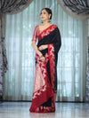 Banarasee Handloom Plain Semi Silk Saree With Contrast Floral Border-Black
