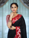 Banarasee Handloom Plain Semi Silk Saree With Contrast Floral Border-Black