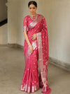 Banarasee Handwoven Semi-Chiffon Saree With Silver Zari Work-Rose Pink