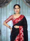 Banarasee Handloom Plain Semi Silk Saree With Contrast Floral Border-Black