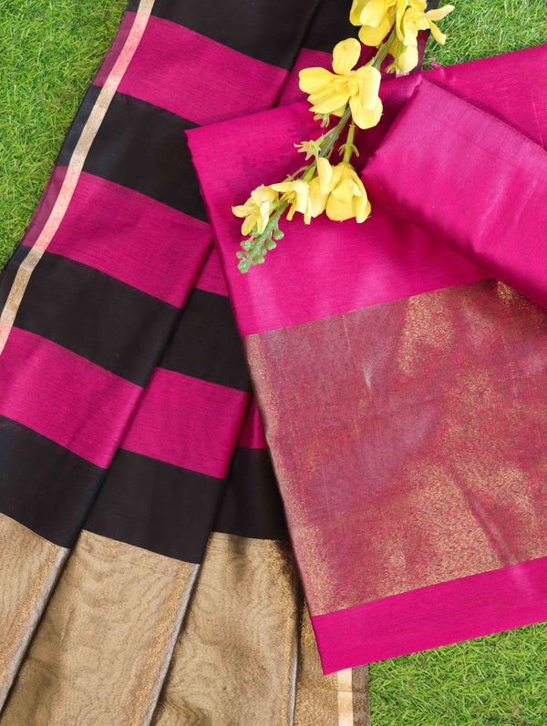 Banarasee Cotton Silk Stripe Pattern Salwar Kameez Fabric With Dupatta Set-Magenta