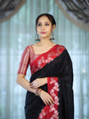 Banarasee Handloom Plain Semi Silk Saree With Contrast Floral Border-Black