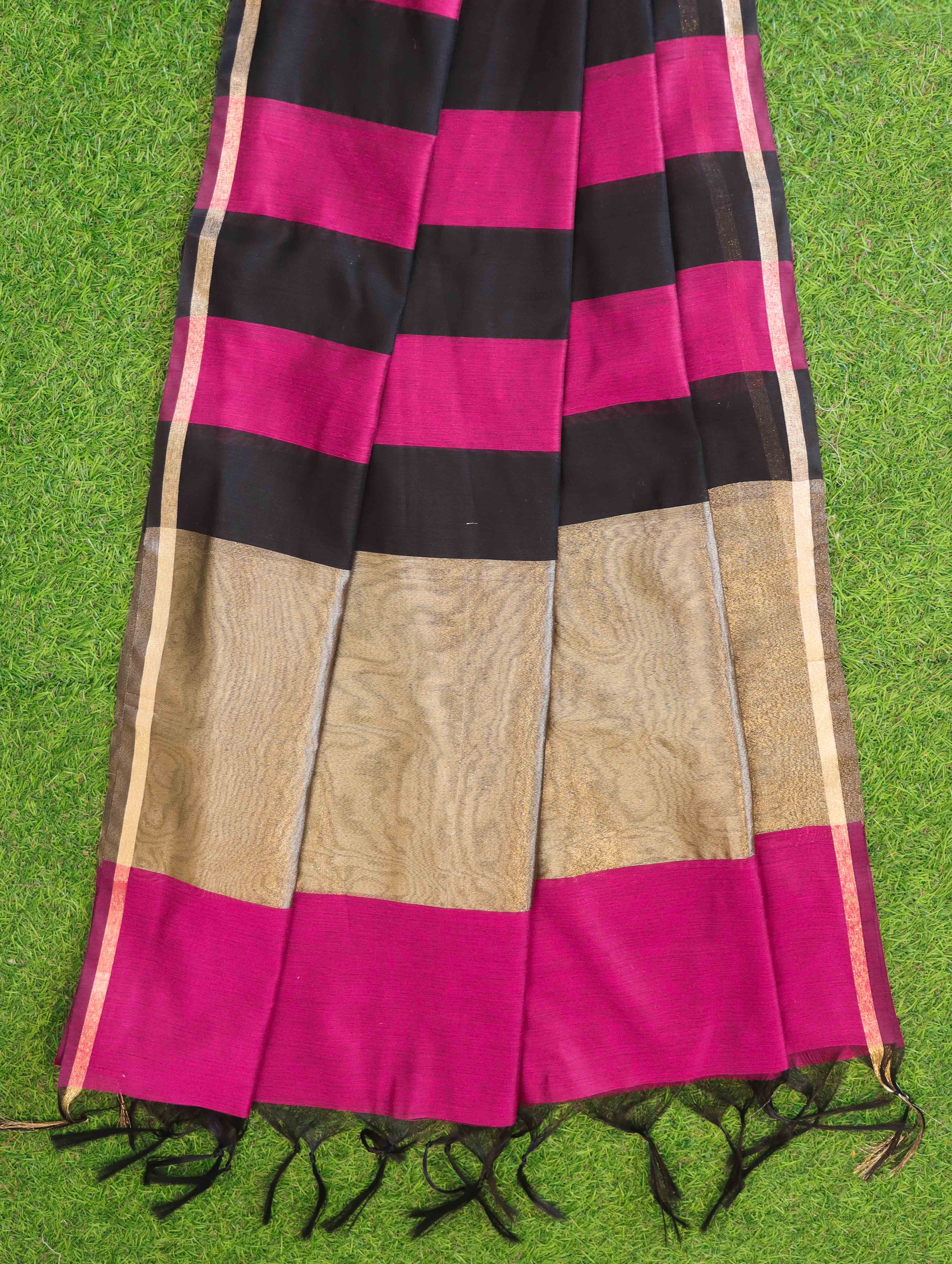 Banarasee Cotton Silk Stripe Pattern Salwar Kameez Fabric With Dupatta Set-Magenta