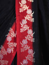 Banarasee Handloom Plain Semi Silk Saree With Contrast Floral Border-Black