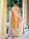 Banarasee Tissue Hand Embroidered Mirror Work Saree With Zari Woven Pallu & Lace-Multicolor