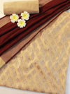 Banarasee Cotton Silk Salwar Kameez Ghichha Buti Fabric & Dupatta-Beige & Brown