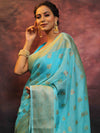 Banarasee Handwoven Semi Silk Saree With Zari & Resham Work-Light Blue
