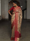 Banarasee Handwoven Tissue Saree With Zari Buti & Border-Gold & Pink