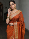 Banarasee Semi Silk Saree With Floral Border & Buta-Ochre Yellow